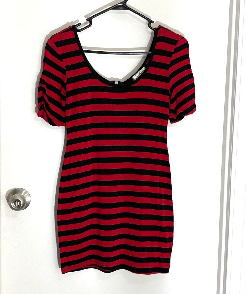 Y2K Womens Speechless Medium Red & Black Striped Shirt Dress Goth